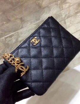 Chanel CO-CO Classic Mini Pouch Wallet 14cm/5.5in Gold Toned Hardware For Women Black