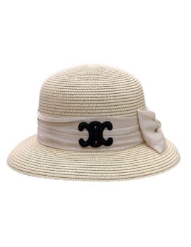 Celine Straw Hat With Satin Ribbon Bow Beige For Women 58cm/22.8in