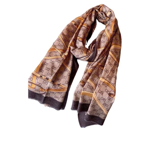 Gucci Silver Thread Ribbon Scarf Brown 200cm/79in For Women