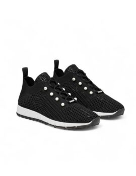 Jimmy Choo Veles Crochet Knit Low-Top Trainers Black For Women VELESPBT