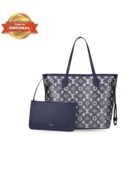 [True-to-ORIGINAL] Louis Vuitton Neverfull MM Monogram Jacquard Denim Totes Bag Grey For Women 12.2in/31cm M21465